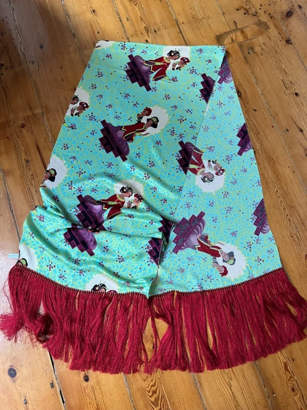 Christian Dior Rare Vintage Long Scarf John Galliano’s Work Asian Motifs Fringed